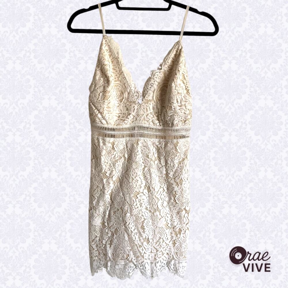 Superdown Womens Small Ivory Lace Bodycon Mini Dress